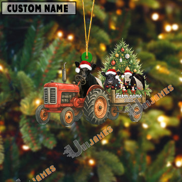 Uni Personalized Farm Tractor Christmas Ornament with Belted Galloway & Tree Acrylic Ornament