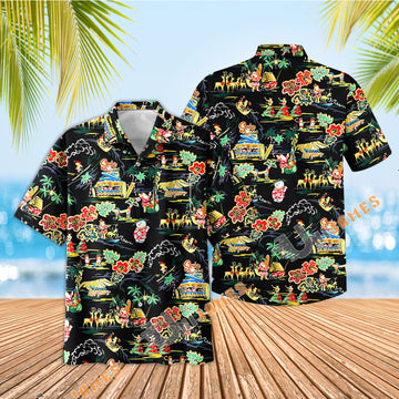 Uni Santa's Surf Shack Black   Aloha Shirt Short Sleeve Shirt Vacation Hawaiian Outdoor Vacation