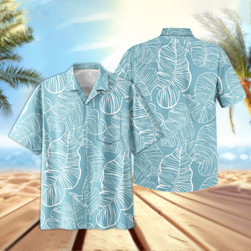Uni Taro Leaf Aqua   Aloha Shirt Short Sleeve Shirt Vacation Hawaiian Outdoor Vacation