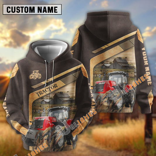 Uni Red Tractor On The Meadow Custom Name Hoodie