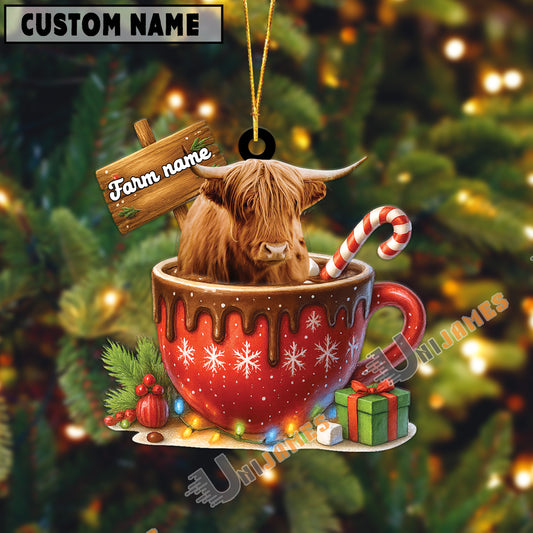 Uni Personalized Highland Moo-ry Christmas Cocoa Mug Acrylic Ornament