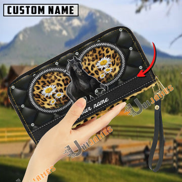 Uni Friesian Leather Heart Pattern Custom Name 3D Leather Clutch