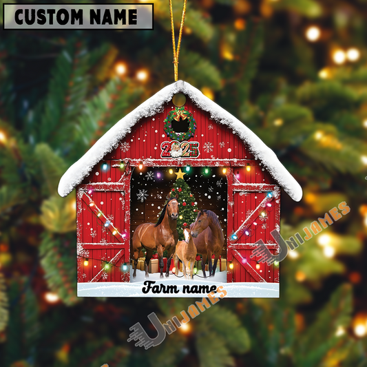 Uni Personalized Horse Christmas Barn Ornament – Custom Farm Name 2025