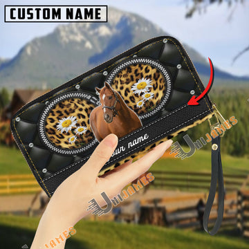 Uni Thoroughbred Leather Heart Pattern Custom Name 3D Leather Clutch