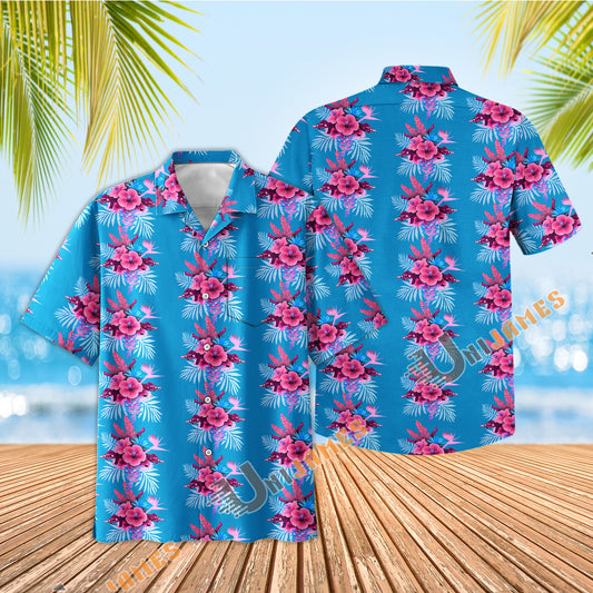 UniJames Comfort Hibiscus (Miami) Button Shirt, Hawaiian Shirt For Men