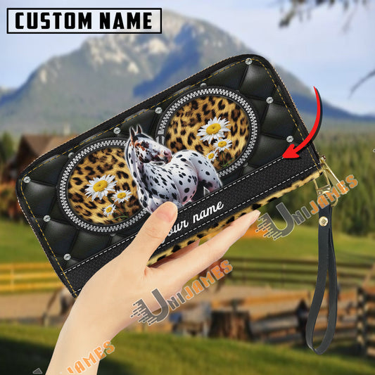Uni Appaloosa Leather Heart Pattern Custom Name 3D Leather Clutch
