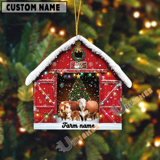 Uni Personalized Simmental Christmas Barn Ornament – Custom Farm Name 2025