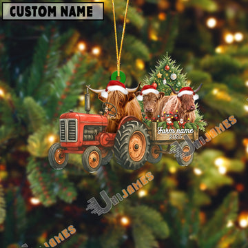 Uni Personalized Farm Tractor Christmas Ornament with Highland & Tree Acrylic Ornament