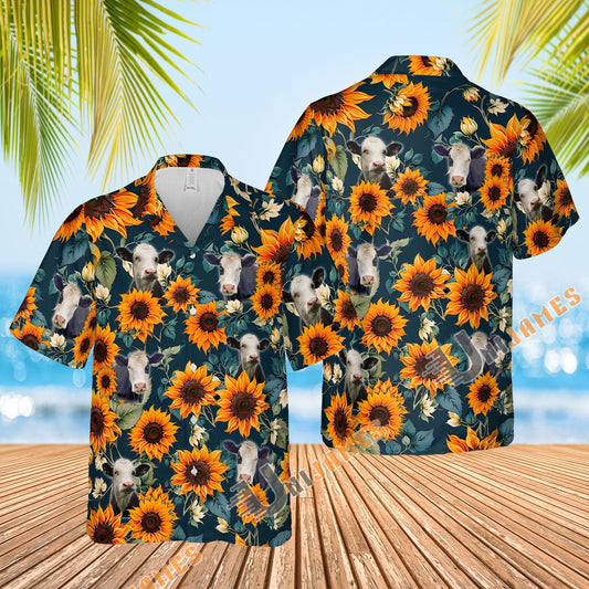 Uni Black Baldy Sunflowers Blue 3D Hawaiian Shirt