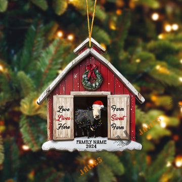 Uni Black Baldy Christmas Farm Sweet Farm Custom Shape Acrylic Ornament