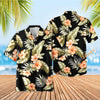 Uni Orange Hibiscus Black Hawaiian Shirt Aloha Shirt Short Sleeve Shirt Vacation Hawaiian Outdoor Vacation Hawaiian Shirt