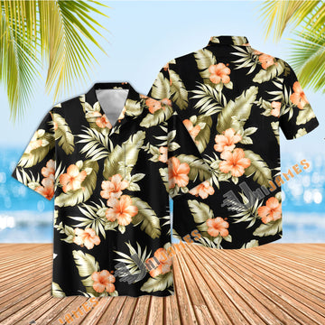 Uni Orange Hibiscus Black Hawaiian Shirt Aloha Shirt Short Sleeve Shirt Vacation Hawaiian Outdoor Vacation Hawaiian Shirt