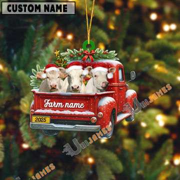 Uni Personalized Charolais Christmas Farm Truck Custom Shape Acrylic Ornament