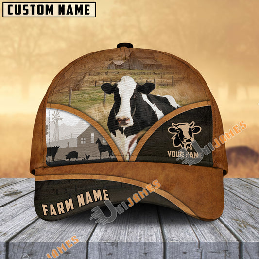 Uni Holstein Farm Country Customized Name Brown Leather Pattern Cap