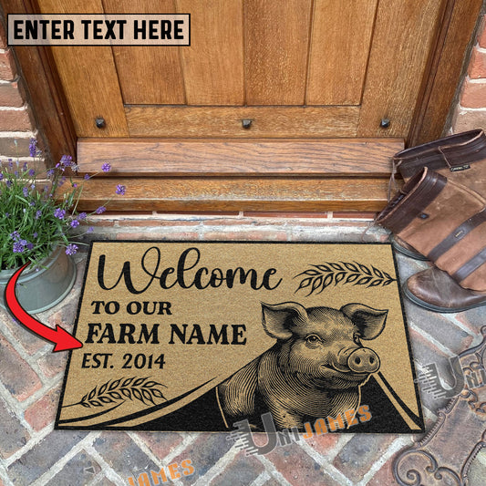 Uni Pig Peekaboo Custom Farm Name Custom Year Coir Doormat