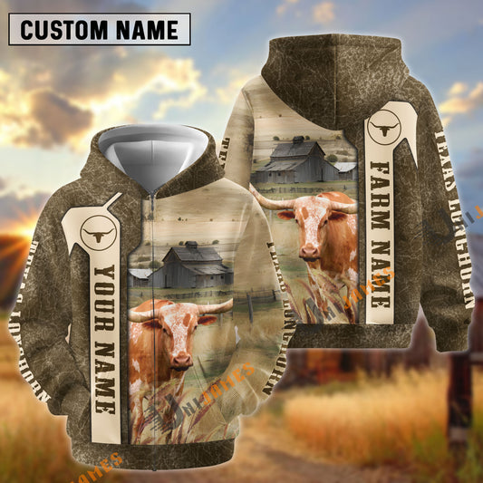 Uni Texas Longhorn Customize Name, Farm Name Unique Pattern Hoodie