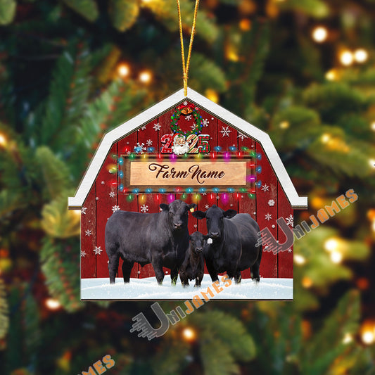 Uni Black Angus Cattle Lovers Christmas Gift Red Barn Custom Shape Acrylic Ornament