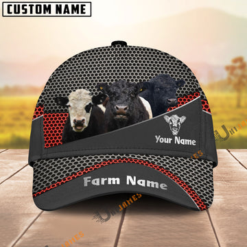 Uni Belted Galloway Black Metal Customized Name And Farm Name Cap