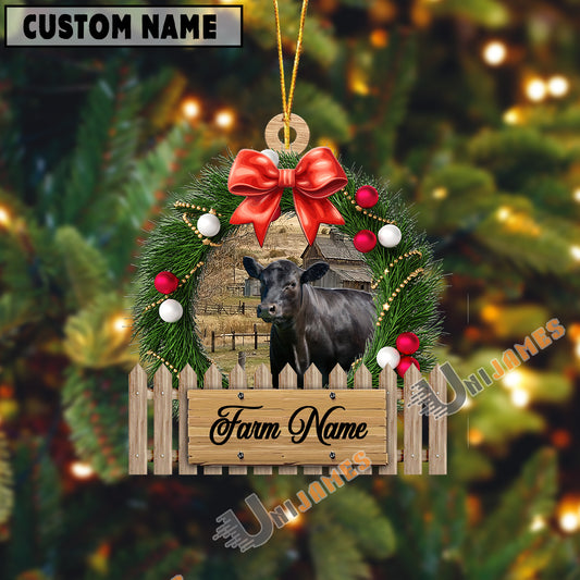 Uni Black Angus Christmas Wreath Custom Shape Acrylic Ornament