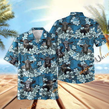 Uni Black Angus Dark Blue Flower Hawaiian Shirt