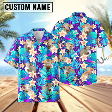 Uni Charolais Light Blue Flowers 3D Hawaiian Shirt