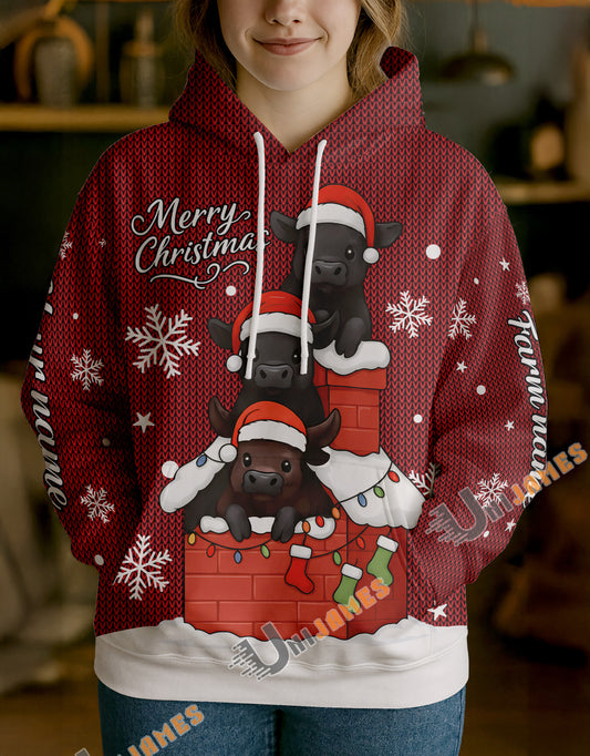 Uni Personalized Cute Christmas Cow Hoodie (8 Cattle Breeds)