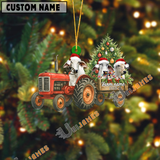 Uni Personalized Farm Tractor Christmas Ornament with Brahman & Tree Acrylic Ornament