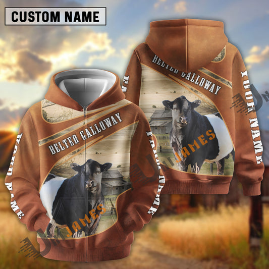 Uni Belted Galloway Customize Name, Farm Name Brown Hoodie