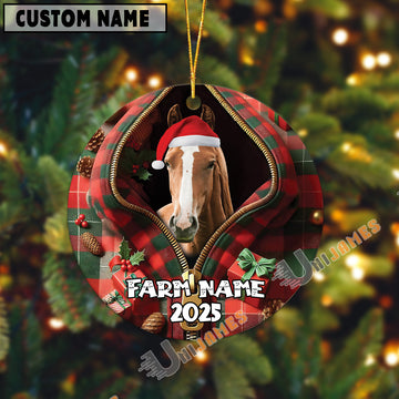 Uni Personalized Farm Name Merry Horse Farm Plaid Ornament