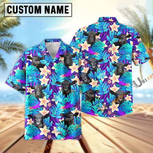 Uni Black Angus Light Blue Flowers 3D Hawaiian Shirt