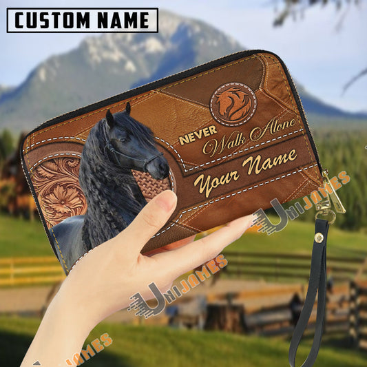 Uni Friesian Never Walk Alone Custom Name 3D Leather Clutch