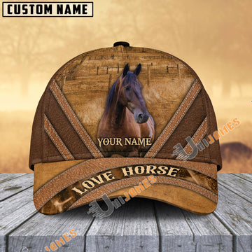 Uni Standardbred Horse Brown Leather Pattern Personalized Name Cap