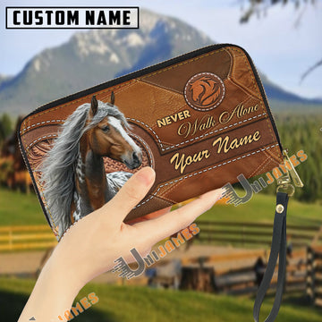 Uni Appaloosa Never Walk Alone Custom Name 3D Leather Clutch