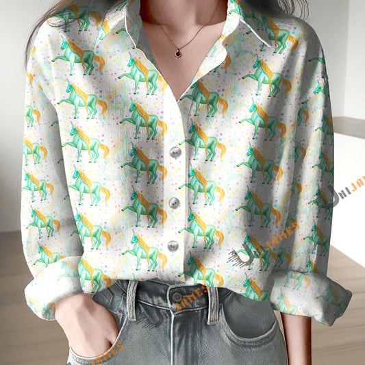Unique Green Horse Pattern Casual Shirt