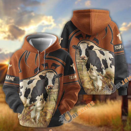 Uni Holstein Leather Pattern Custom Name, Farm Name 3D Hoodie