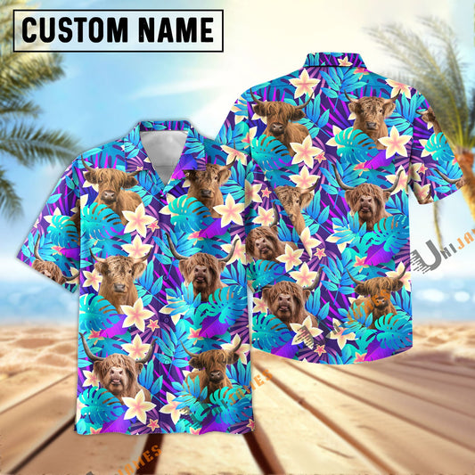 Uni Highland Light Blue Flowers 3D Hawaiian Shirt