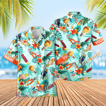UniJames Custom Name Electrician Colorful Hawaiian Shirts for Men & Women