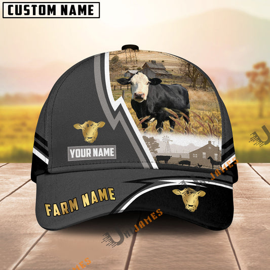 Uni Black Baldy Black White Country Customized Name Brown Leather Pattern Cap
