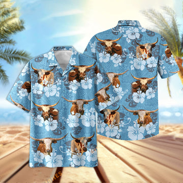 Uni Texas Longhorn Tribal Flowers Hawaiian Shirt