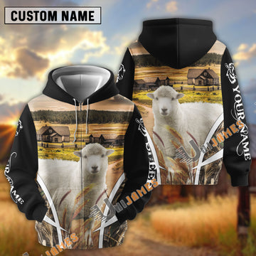 Uni Sheep Custom Name Meadow Pattern Black Hoodie