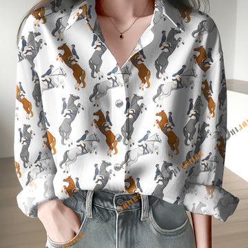 Unique Horse Girl Racing Pattern Casual Shirt