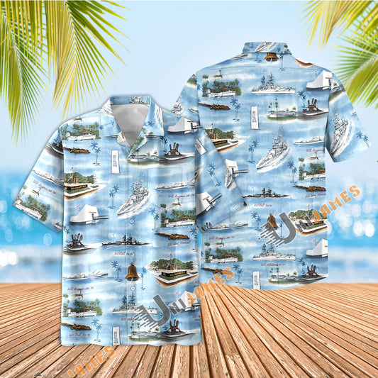 Uni Blue Battleship Hawaiian Shirt Aloha Shirt Short Sleeve Shirt Vacation Hawaiian Outdoor Vacation Hawaiian Shirt