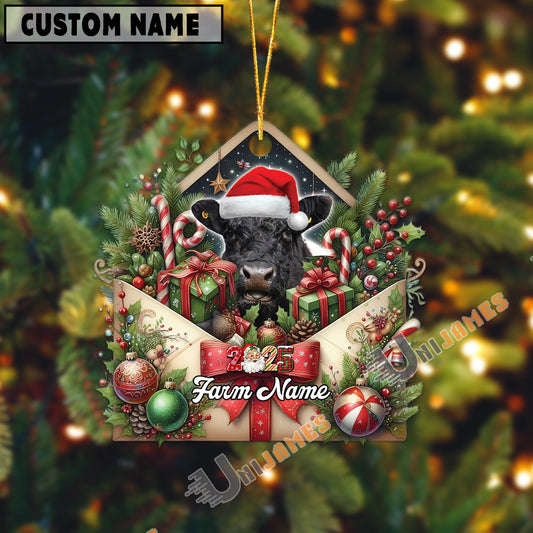 Uni Personalized Festive Cow Farm Envelope Acrylic Ornament (14 Breed Options)