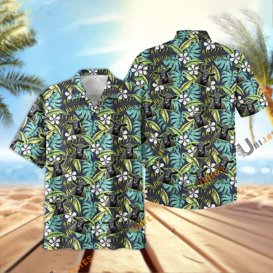 Uni Black Angus Summer Blue Flowers 3D Hawaiian Shirt