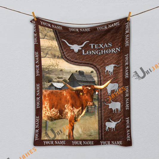 Uni Personalized Name Texas Longhorn Farm Super Soft Blanket