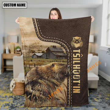 Uni Personalized Name Beaver Leather Pattern Blanket
