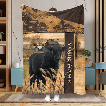 Uni Personalized Name Black Angus Peaceful Farm 3D Blanket