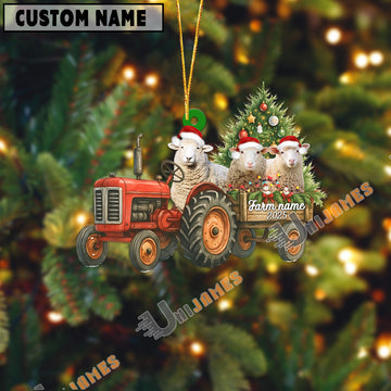 Uni Personalized Farm Tractor Christmas Ornament with Sheep & Tree Acrylic Ornament
