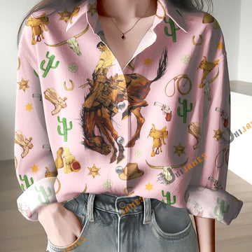 Unique Cowboy and Horse Pink Casual Shirt