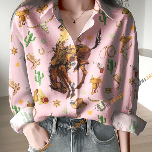 Unique Cowboy and Horse Pink Casual Shirt